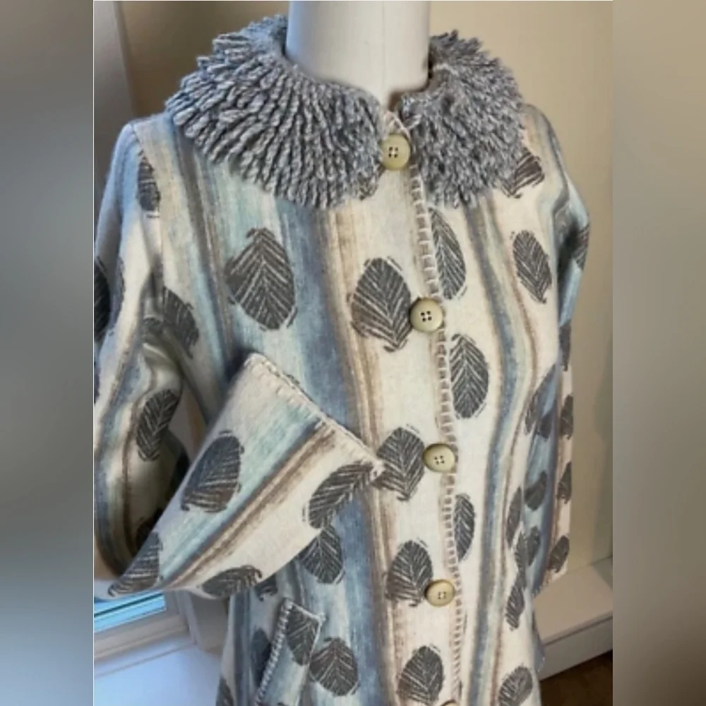 Sigrid Olsen 100% Wool Button Down Cardigan Sweater Size M Boho Grandmacore Leaf - Picture 1 of 12